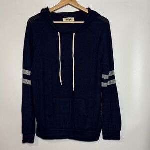 Hippie Love Navy Hooded Pullover with Contrast Stripe